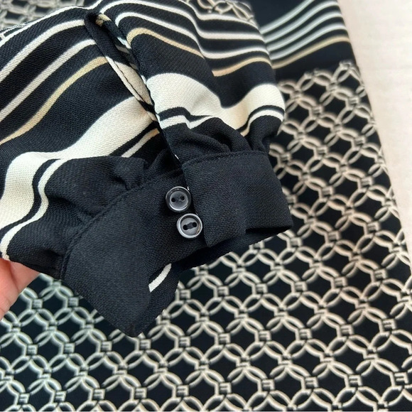 H&M Dress Black & Beige Unlined Geometeric Pattern Long Sleeve, Size 12 - Picture 5 of 8